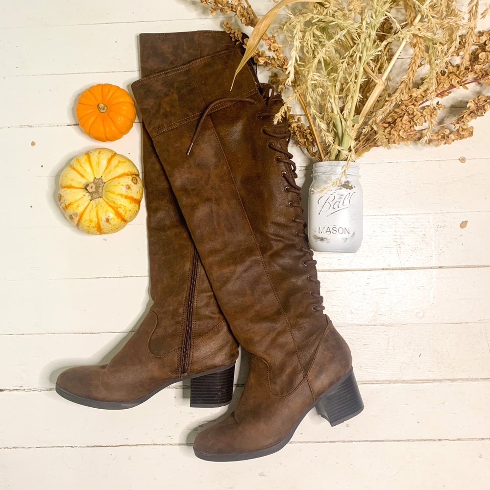 White Mountain “Bonita” over the knee boots in cognac, size 8.5